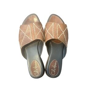 Cole Haan Nike Air Brown Leather Slide Sandals Sz 10 Woven Stitch Comfort Slides